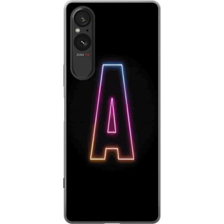 Kompatibel Mobilcover til Sony Sony Xperia 5 V Minimalistisk neonbogstav A i regnbuefarvet lys mod sort baggrund i moderne typografisk stil