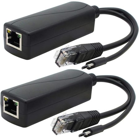 2-pak Gigabit PoE-splitter, 48V til 5V 2.4A Micro USB Ethernet-adapter, fungerer med Raspberry Pi 3B+ IP-kamera og mere