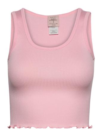 Silk Top Short Crop Tops Sleeveless Crop Tops Vaaleanpunainen Barbara Kristoffersen By Rosemunde
