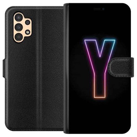 Kompatibelt Lommeboketui til Samsung Samsung Galaxy A13 Minimalistisk neonbokstav Y i fargeskiftende lys mot svart bakgrunn