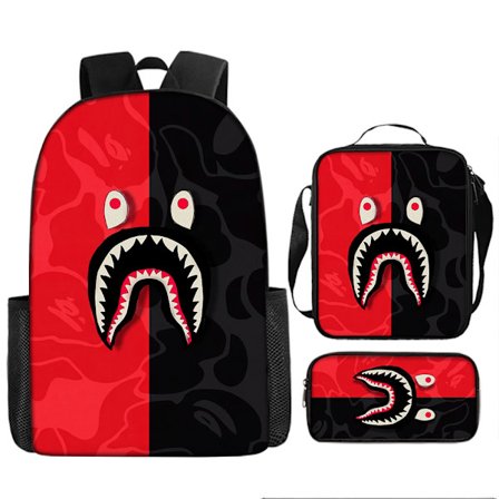 Barnesko Sekk 3-Delt Lett Pustende Tegneserie 17-Tommers Gutt Skolesekk (Hai 6)