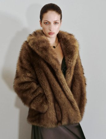 Mango Faux-Fur Coat With Lapels - Brown - S