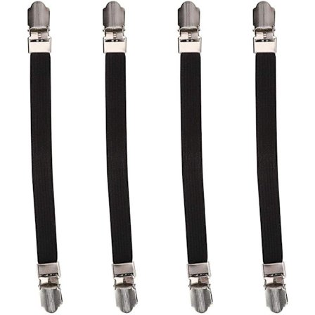 4 st sänglakanhållare remmar elastiska kors och tvärs säng madrass lakan remmar dubbla huvudklämmor gripare hållare fästelement hängslen (svart)