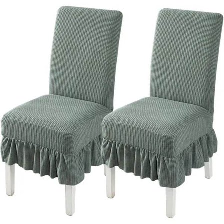 2-pak flæse kant stolbetræk, spisestolbetræk med flæse kant, aftageligt vaskbart møbelbeskyttelse -FA7-
