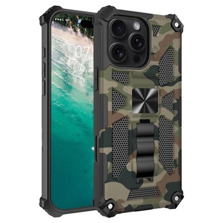 iPhone 16 Pro Max Camouflage Armor Kickstand TPU Hybrid PC Magnetisk Skal