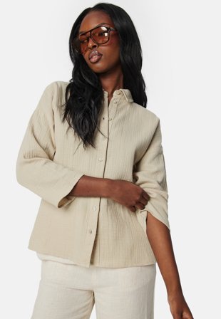 VILA nia button 3/4 shirt Feather Gray Klær