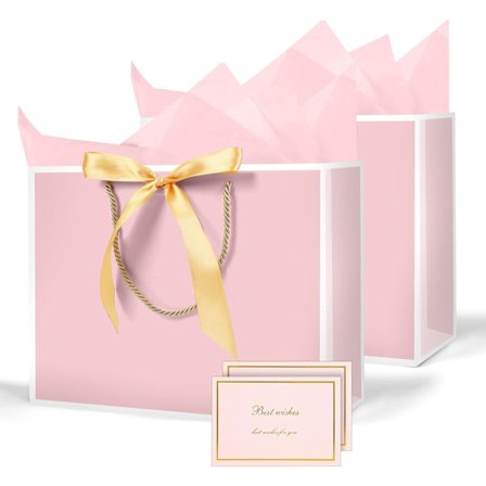 To Medium Lyserøde Gaveposer med Håndtag, Displayposer, Lyserøde Papirposer