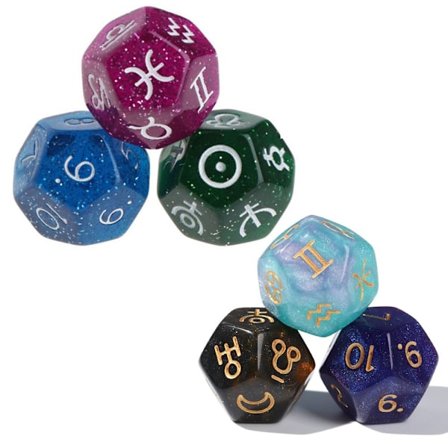 6 st Constellation Spådomstärningar 12-sidiga Astrologi Brädspel