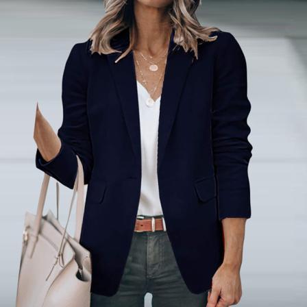 Kvinnor Enkelknäppt Ytterkläder Öppen Front Blazer