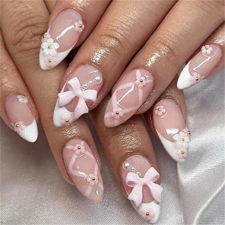 24 st Korta Mandelformade Fransk Manikyr Lösnaglar med Lim, A