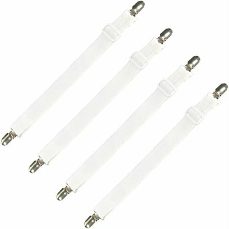 Sett med 4 sengetøystilbehør, justerbar lakenstrammer, elastisk remfeste, for laken, sofa, strykebretttrekk - 30 cm til 120 cm, hvit
