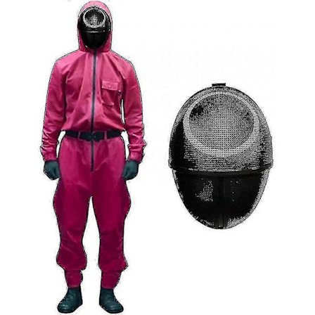 Unisex Squid Game Kostym Jumpsuit + Squid Game Mask Halloween Outfit-lingling}