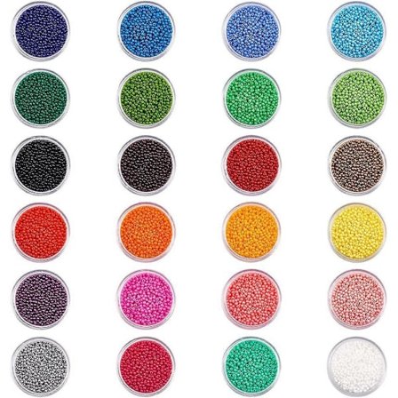 24000 stk. 24 farger 12/0 2mm Flerfargede Perler av Glass Frøperler Ugjennomsiktige Runde Pony Perler Midjeperler Mini Avstandsperler