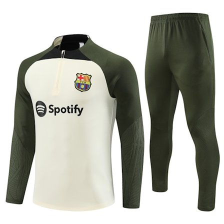 Barcelona langermet halv sportsbekledning voksen fotballdrakt treningsdress langermet dress off-white-WELLNGS
