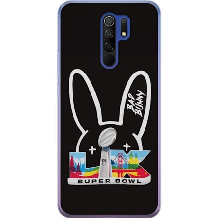 Kompatibelt Mobildeksel til Xiaomi Redmi 9 Bad Bunny portrett med åpen skjorte, tatoveringer og krøllete hår i stilfull motefotografering