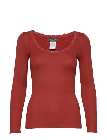 Silk T-Shirt W/ Lace T-shirts & Tops Long-sleeved Röd Rosemunde