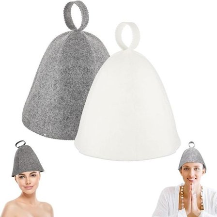 2 st Bastuhatt, Originalull, Bekväm och Andningsbar för Bastu, 100% Naturlig Filt Bastutillbehör (Grå & Vit)
