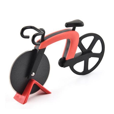 Rød Non-Stick Pizzakutter i Rustfritt Stål Sykkel Pizzakutter Ideell Dekorasjon og Gave