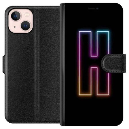 Kompatibel Tegnebogsetui til Apple Apple iPhone 13 Minimalistisk neonbogstav H i farveskiftende lys mod sort baggrund med moderne typografisk følelse