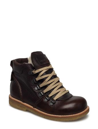 Boots - Flat - With Lace And Zip Vinterstøvler Med Snøre Brun ANGULUS