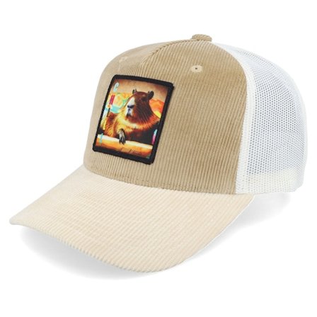 Iconic - Beige trucker Caps - Capybara Chill Cord Caramel/Ivory A-frame Trucker @ Hatstore