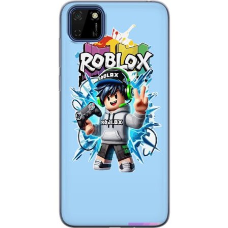 Kompatibelt Mobilskal till Huawei Huawei Y5p Färgstark Roblox-karaktär med handkontroll och energifylld splash art design, perfekt för barnrum och