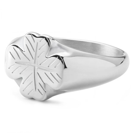 Clover | Wzorzysty pierścionek z koniczyną ze stali nierdzewnej w srebrnym kolorze dla mężczyzn - Sygnety