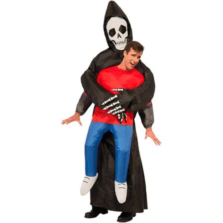 Oppblåsbar Grim Reaper-kostyme | Særpreget Halloween-kostyme | Voksenstørrelser 150 til 190 cm | Komfortabel | Slitesterk | Inflasjonssystem inkludert