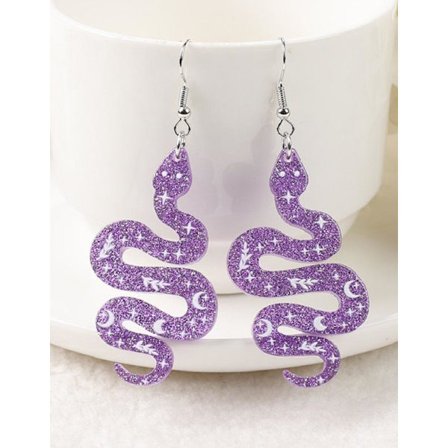 Earrings - Snake - Purple - Acrylic - Printed