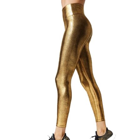 Metalliske leggings til kvinder med høj talje, skinnende bukser, leggings, guld