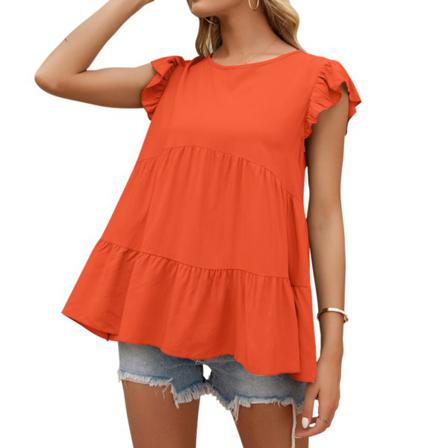 Dam T-shirt Sommar Spets Rund Hals Kort Ärm Casual Lös