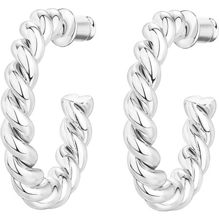 14K gullbelagt 925 sterlingsølv tvinnet tau runde creol-øredobber, hvitt gull