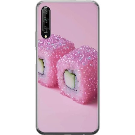 Huawei P smart Pro 2019 Gjennomsiktig deksel Rosa sushi plakat Japansk mat rull ris fisk rosa glitter kawaii estetisk søt matte design kunst