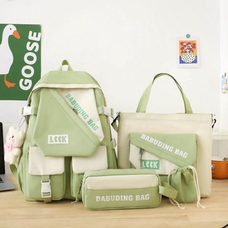 Skoletaske til Studerende Fire-delt Skoletaske Pige Grundskole Mori Rygsæk Letvægts Stor Kapacitet Universitetsstuderende Rygsæk Mand-Grøn