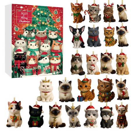 24 stk 2D Jule Nedtellingskalender, Moderne Søt Plysj Kattestil Tegneserie Akryl Anheng Ornament for Tredekorasjoner og Eksamensgave [DB] Moderne