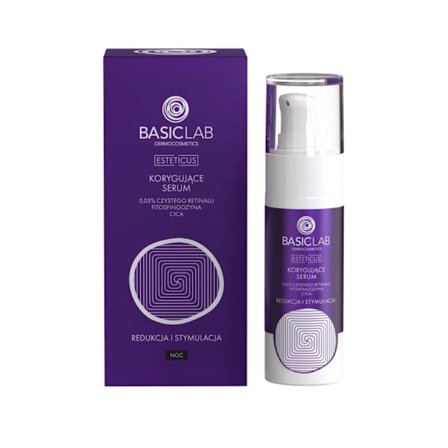 BASICLAB Corrective Serum 0,05% Ren Retinal, Phytosphingosine, CICA, Reduktion och Stimulering, 30 ml