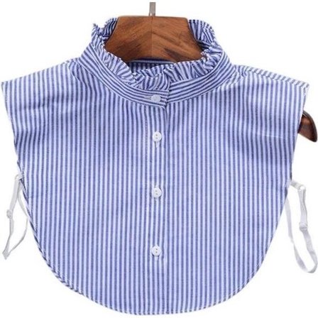 Løs krave med opretstående krave, flæser, blusekrave, falsk krave, blå/hvid