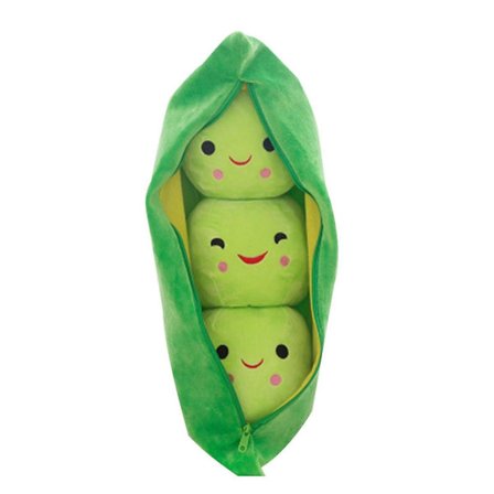 Härlig ärtskida pod plysch bönpåse med 3 leende bönor mjuk kudde Heminredning S Green