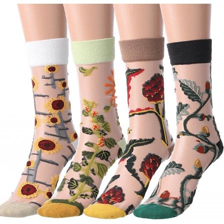 AVEKI 4 par sommerblomster mesh sokker blomster gjennomsiktige ankelsokker blonder gjennomsiktig sokk elastisk ultratynt korte silkestrømper for 
