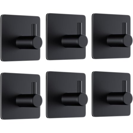 304 rustfritt stål krok, veggmontert konsollkrok, selvklebende spikerfri krok*4 (selvklebende svart firkantet bunn enkel krok*6)