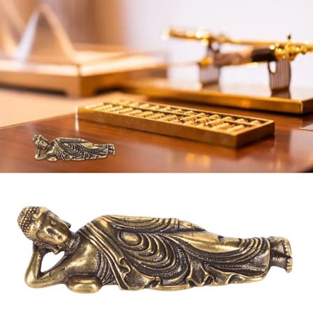 Liggende Buddha-statue 1,8 tommer lang messing Utsøkt håndlaget med rike detaljer Buddha-skulptur for meditasjon dekorasjon