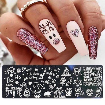 Julnagelstämpel Nail Art Stamping Kit, 6 stämpelplattor för nagelstämpling Snöflinga Jultomte Älg Julgran Nagelstämpelmallar Plattor Nagelstencil