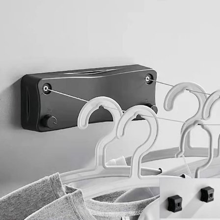 Innendørs uttrekkbar klessnor (svart), uttrekkbar klessnor 5,2 m, klessnor i rustfritt stål for utendørs bruk, for soverom, bad, balkong, hageklessnor