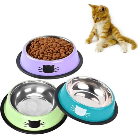 3-pack halkfria kattskålar av rostfritt stål Flerfärgad mat och