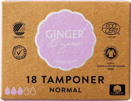 Ginger Organic Tampon u/indføring - Normal 18 stk, Medicin & Pleje, Bind & Indlæg, Tamponer