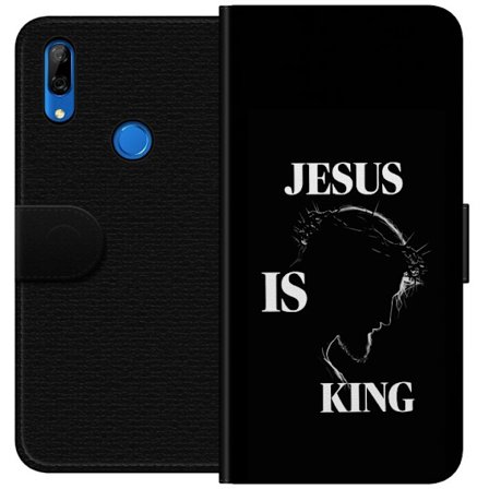 Yhteensopiva Lompakkokotelo Huawei P Smart Z Värikkäitä kawaii-hahmoja pinottuna pystysuunnassa violetilla taustalla, pehmeillä muodoilla ja leikkisäl