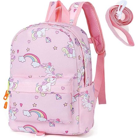 Jenteryggsekk for jenter, ryggsekk for barn, 3-6 år, for skole, barneryggsekker anti-tapt, lerretveske med sidelommer og bryststropp