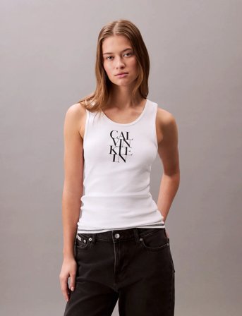 Calvin Klein Jeans Sl Cotton Rib Solid Tank - White - XXS