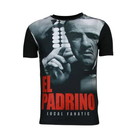 Local Fanatic El Padrino Face Rhinestone - T-Shirt - 6162 svart, Herr, Herr, Storlek: XL