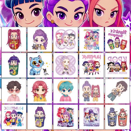 20 KPop Hunters midlertidige tatoveringsklistremerker for barn, perfekt for dekorasjoner til bursdagsfest.